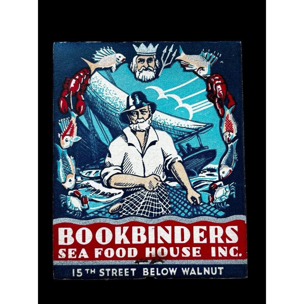 Vintage Bookbinders Sea Food House Philadelphia Large Matchbook Unstuck